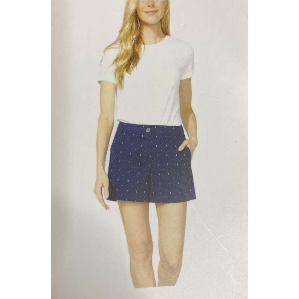Nautica Womens Chino Shorts Blue White Anchor Stretch Pockets Twill 14 New‎